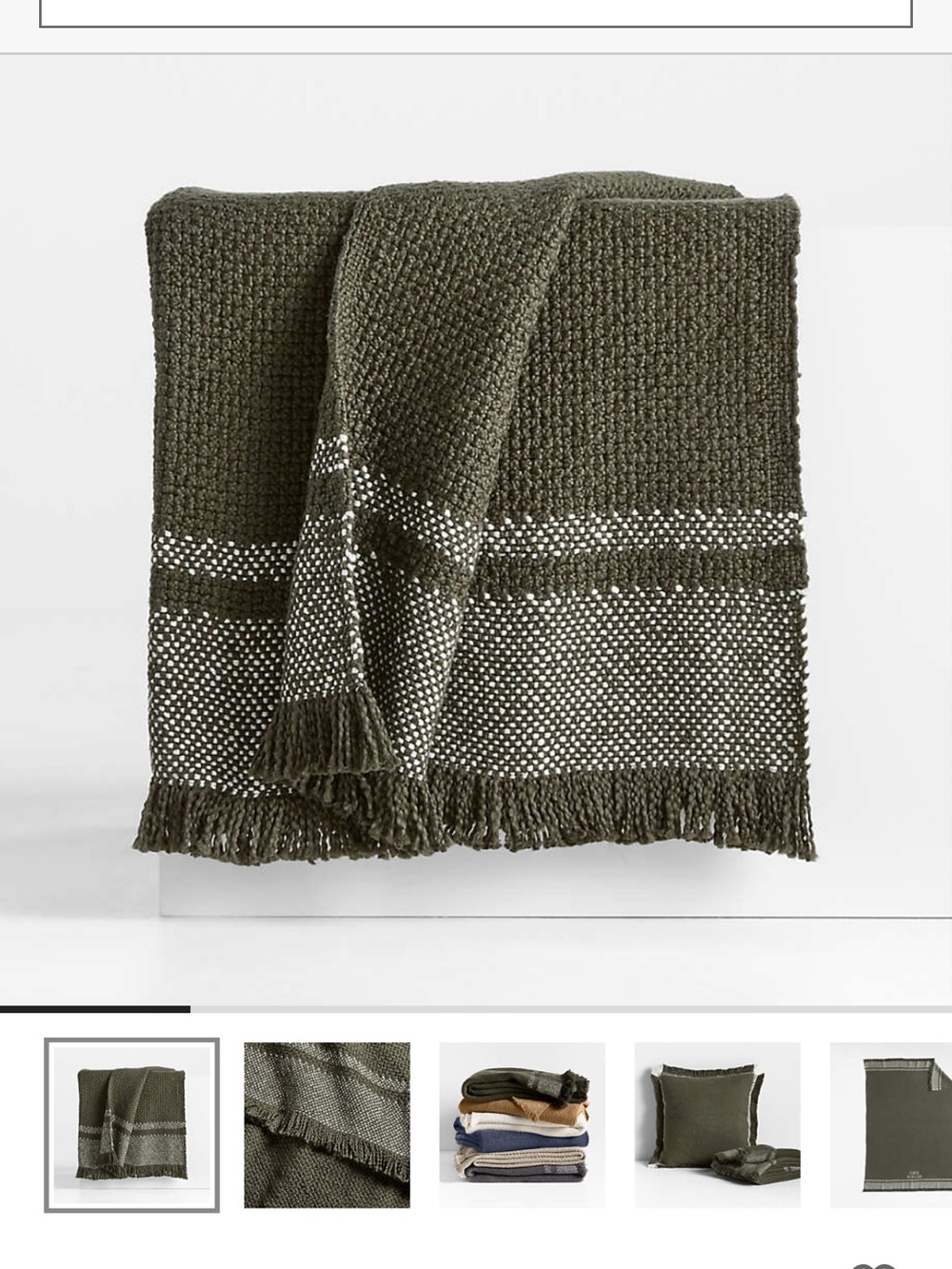 Crate&Barrel Weekend Burnt Green Organic Cotton Throw Blanket 70”x 55”